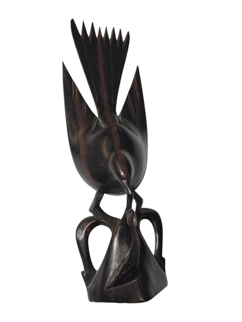Vintage Bali Indonesia Hand Carved Wood Mother Bird Feeding Chick 8 1/2"